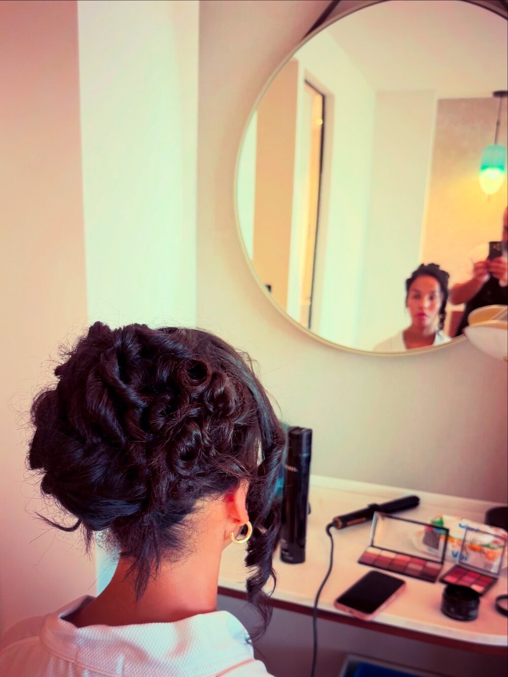 Romantic updo styled by Francesco, on location